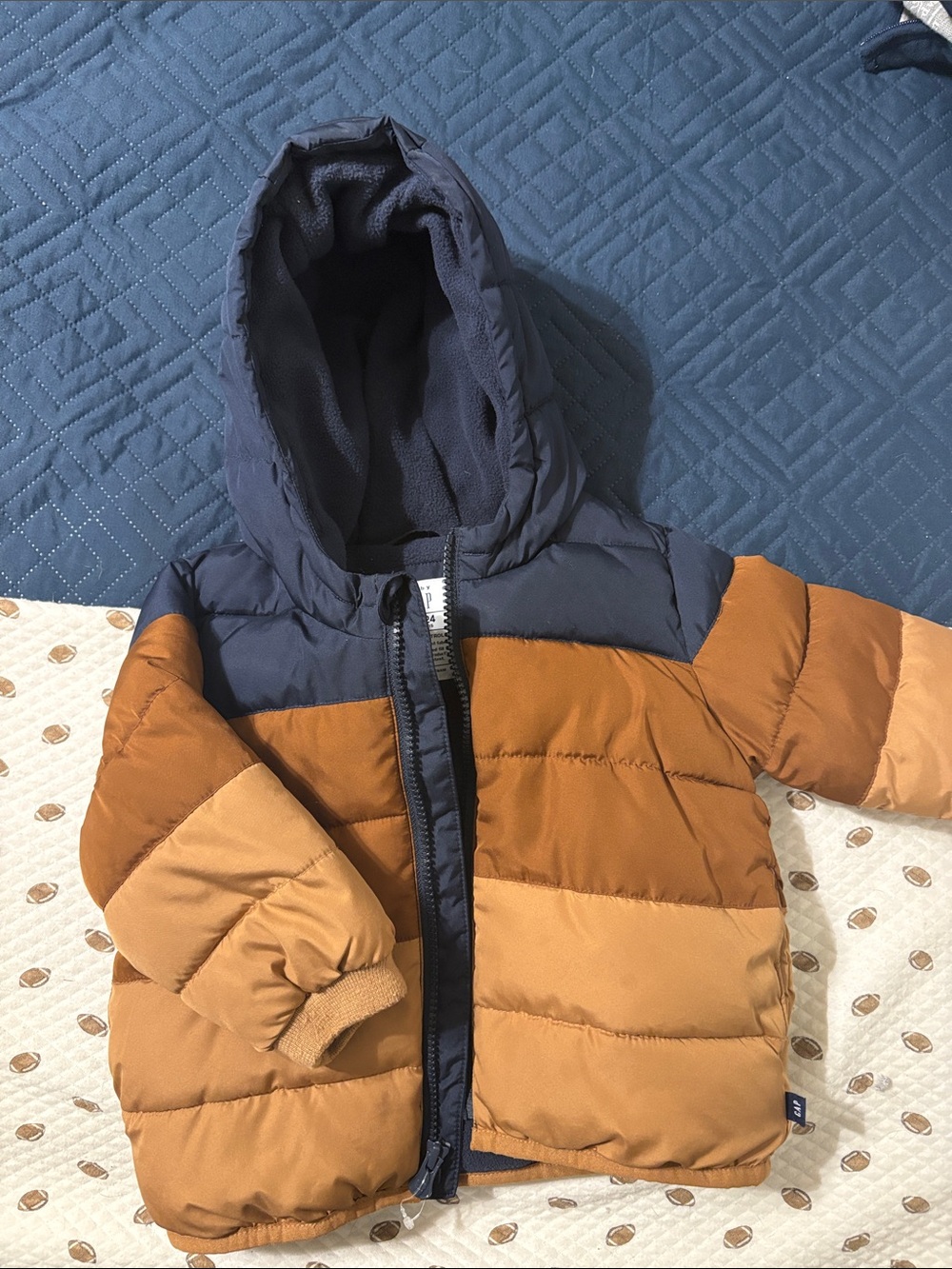 GAP Kids Navy and Brown Colorblock Puffer Jacket